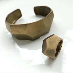 ALICE LANE HOME Geometric Brushed Brass Cuff and Ring Set